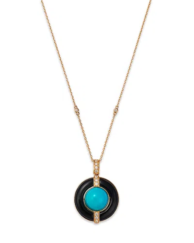 Bloomingdale's Turquoise, Onyx, & Diamond Pendant Necklace In 14k Yellow Gold, 18 In Blue/black
