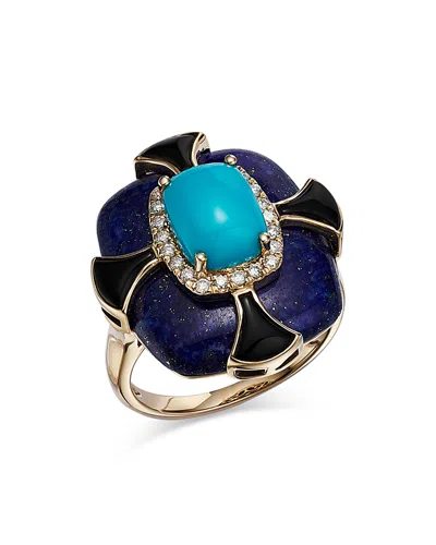 Bloomingdale's Turquoise, Onyx, Lapis Lazuli & Diamond Statement Ring In 14k Yellow Gold - Exclusive In Blue/gold