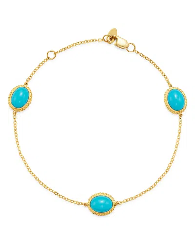 Bloomingdale's Turquoise Station Bracelet In 14k Yellow Gold - Exclusive In Blue/gold