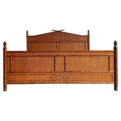 Pre-owned Bloomingdale's Vintage Boho  Burnt Bamboo King Bed In Brown