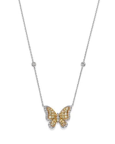 Bloomingdale's White & Yellow Diamond Butterfly Necklace In 14k Yellow & White Gold, 18 - Exclusive In White/yellow
