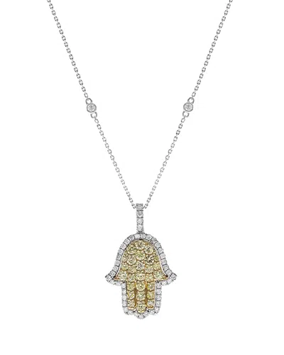 Bloomingdale's White & Yellow Diamond Hamsa Pendant Necklace In 14k Yellow & White Gold, 1.35 Ct. T. W. - Exclusive In Yellow/white