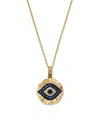 Bloomingdale's White Diamond, Black Diamond And Blue Sapphire Evil Eye Pendant Necklace In 14k Yellow Gold, 18 In Gold
