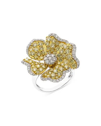 Bloomingdale's Yellow & White Diamond Flower Ring In 14k White & Yellow Gold - Exclusive In White/gold