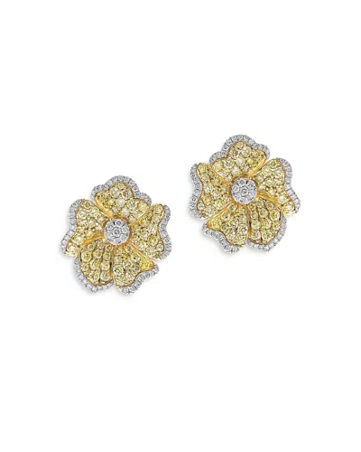 Bloomingdale's Yellow & White Diamond Flower Stud Earrings In 14k White & Yellow Gold, 4.4 Ct. T. W. - Exclusive In Yellow/white