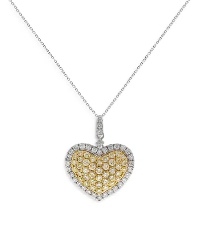 Bloomingdale's Yellow & White Diamond Heart Pendant Necklace In 14k White & Yellow Gold, X - Exclusive In White/gold