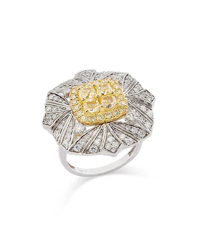 Bloomingdale's Yellow & White Diamond Vintage Look Halo Cluster Ring In 14k Yellow & White Gold, 3.10 Ct. T. W. In Yellow/white