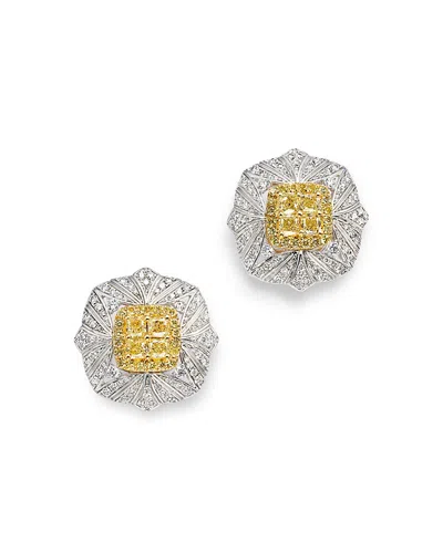 Bloomingdale's Yellow & White Diamond Vintage Look Halo Stud Earrings In 14k Yellow & White Gold, 3.90 Ct. T. W. In Yellow/white
