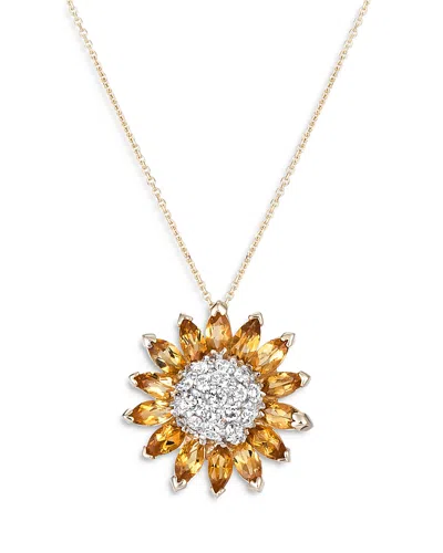 Bloomingdale's Yellow Sapphire & Diamond Sunflower Pendant Necklace In 14k Yellow Gold, 16 - Exclusive