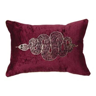 Bloomingville Cotton Printed Lumbar Pillow With Gold Foil Snake, Beads And Piping, In Multicolor