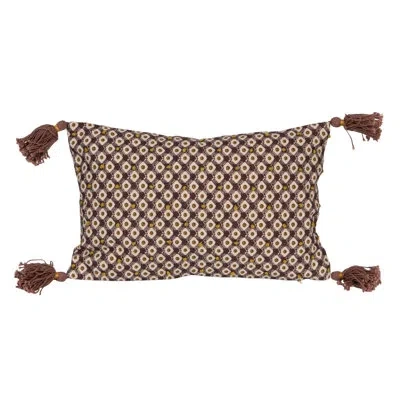 Bloomingville Cotton Printed Lumbar Pillow With Tassels In Multicolor