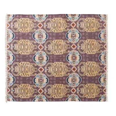 Bloomingville Cotton Slub Printed Throw Blanket With Tibetan Tigers Pattern