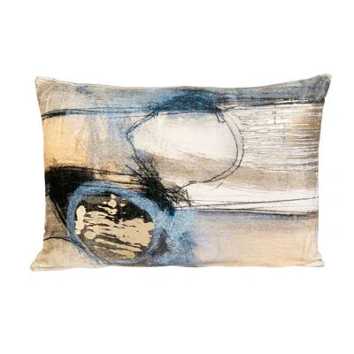 Bloomingville Cotton Velvet Printed Lumbar Pillow With Gold Foil In Blue;black;beige