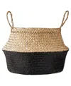 Bloomingville Handwoven Seagrass Basket Storage With Handles, Natural And Black In Black