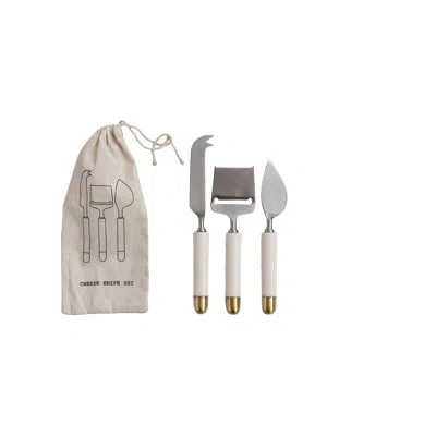 Bloomingville Ivory Resin & Brass Cheese Knife Set In Neutral