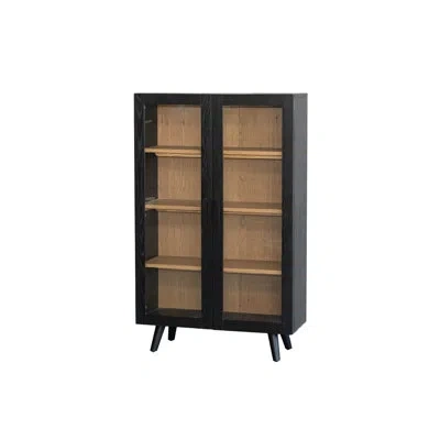 Bloomingville Oak Wood And Glass Cabinet With 3 Shelves In Black;natural