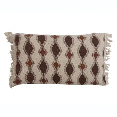 Bloomingville Recycled Cotton Blend Printed Pillow With Pattern And Fringe In Multicolor