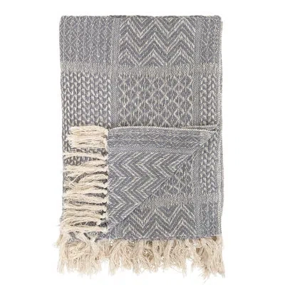 Bloomingville Soft Cotton Blend Knit Throw With Fringe In Gray