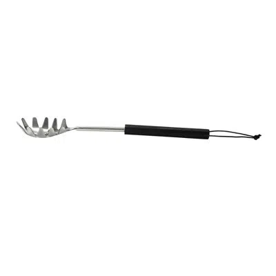 Bloomingville Stainless Steel Slotted Pasta Server With Mango Wood Handle And Leather Tie In Black