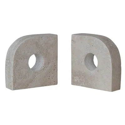 Bloomingville Travertine Bookends With Circle Cut-outs In Neutral