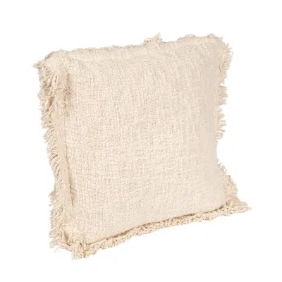 Bloomingville Woven Cotton Pillow With Fringe And Flanged Edge In Cream