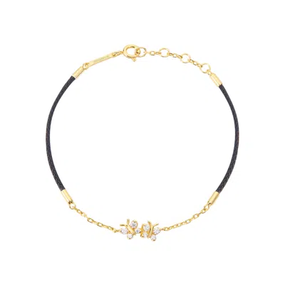 Bloomtine | Earth Angel Hq Women's Black / Gold Enchanting Flutterfly Gold Vermeil Butterfly Black Silk Cord Thread Bracelet In Multi