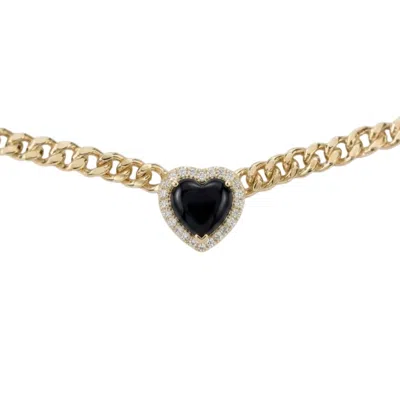Bloomtine | Earth Angel Hq Women's Black / Gold Loves Frequency™ Mini Gold Plated Black Onyx Heart Choker Necklace In Black/gold