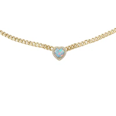 Bloomtine | Earth Angel Hq Women's Blue / Gold Loves Frequency™ Mini Gold Plated Blue Fire Opal Heart Choker Necklace