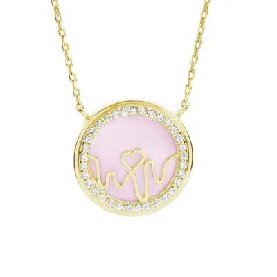 Bloomtine | Earth Angel Hq Women's Gold / Pink Loves Frequency™ 18k Solid Gold Natural Diamond & Pink Opal Heartbeat Necklace In Multi