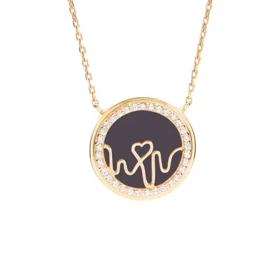 Bloomtine | Earth Angel Hq Women's Loves Frequency™ 18k Solid Gold Natural Diamond & Black Onyx Heartbeat Necklace