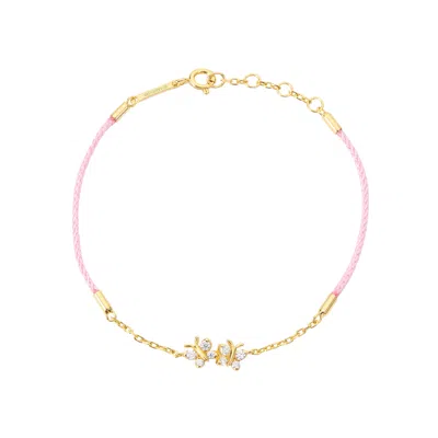 Bloomtine | Earth Angel Hq Women's Pink / Purple / Gold Enchanting Flutterfly Gold Vermeil Butterfly Pink Silk Cord Thread Brac In Multi
