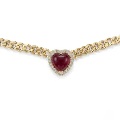 Bloomtine | Earth Angel Hq Women's Red / Gold Loves Frequency™ Mini Gold Plated Ruby Heart Choker Necklace In Red/gold