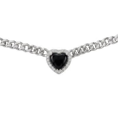 Bloomtine | Earth Angel Hq Women's Silver / Black Loves Frequency™ Mini Silver Black Onyx Heart Choker Necklace In Silver/black