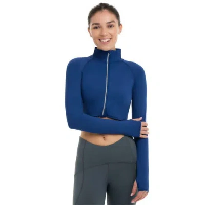 Bloquv Full Zip Crop Top Sun Shirt In Blue