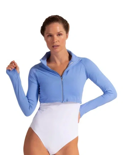 Bloquv Full Zip Crop Top Sun Shirt In Blue