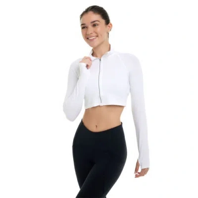 Bloquv Full Zip Crop Top Sun Shirt In White