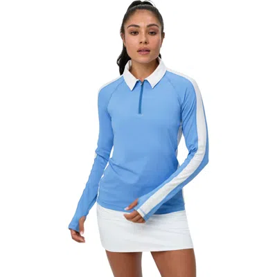 Bloquv Long Sleeve Quarter Zip Polo In Blue
