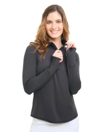 Bloquv Mock Zip Top Relaxed In Black