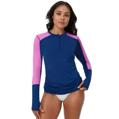 Bloquv Performance Quarter Zip Long Sleeve Crew Shirt In Blue