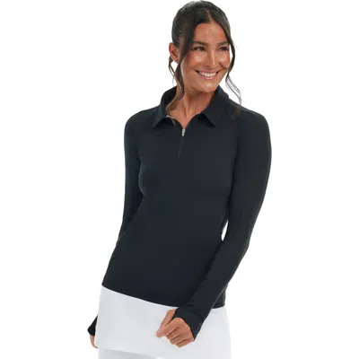 Bloquv Quarter Zip Polo Shirt In Black