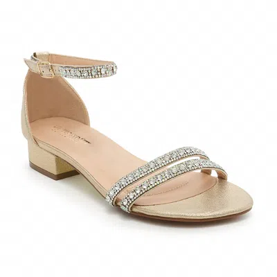 Blossom Footwear Rhinestone Ankle Strap Low Heel Sandal In Nude In Brown