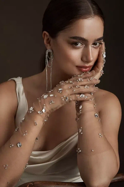 Blossom Veils Long Embellished Gloves In Beige