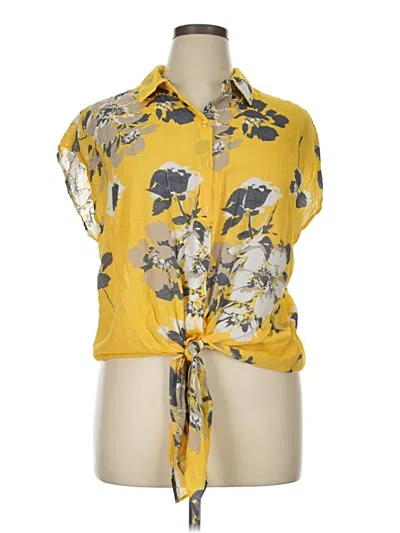 Pre-owned Blousology Short Sleeve Blouse In Yellow