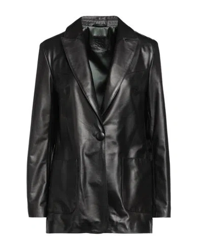 Blouson Woman Blazer Black Size 2 Ovine Leather, Wool, Acrylic, Elastane