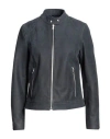 Blouson Woman Jacket Charcoal Size 10 Ovine Leather, Wool, Acrylic, Elastane In Grey