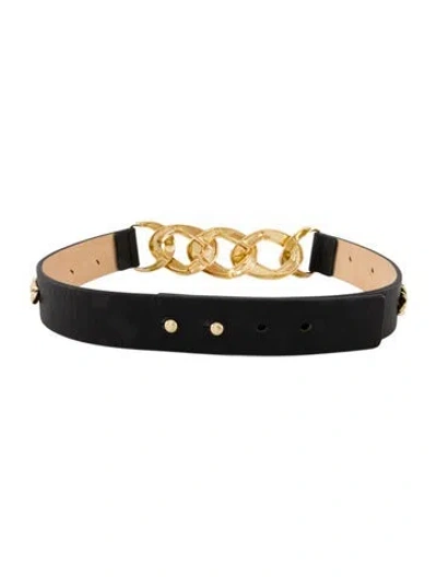 Pre-owned B-low The Belt Leather Chain-link Accents Waist Belt In Black