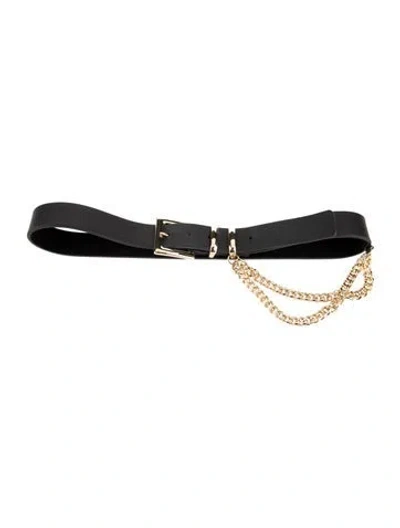 Pre-owned B-low The Belt Leather Chain-link Accents Waist Belt In Black
