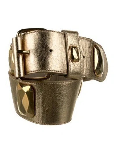 Pre-owned B-low The Belt Leather Studded Accents Waist Belt In Gold