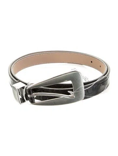 Pre-owned B-low The Belt Skinny Embossed Leather Belt In Black