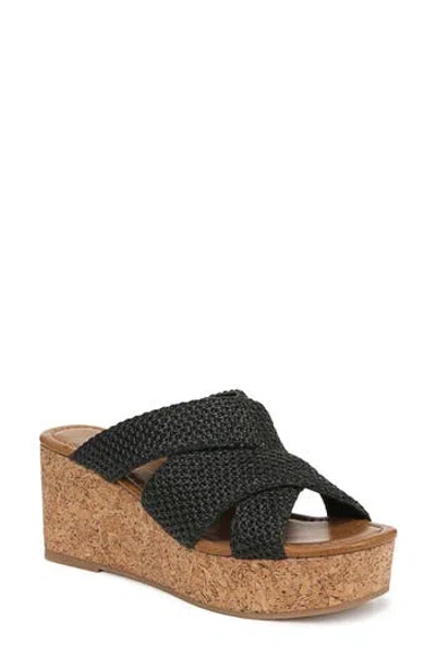 Blowfish Malibu Abi Woven Wedge Sandal In Black Faux Raffia